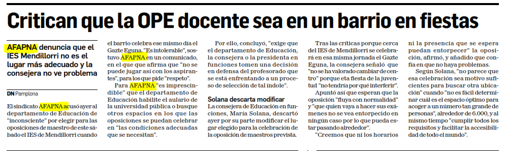 Critican que la OPE docente sea en un barrio en fiestas