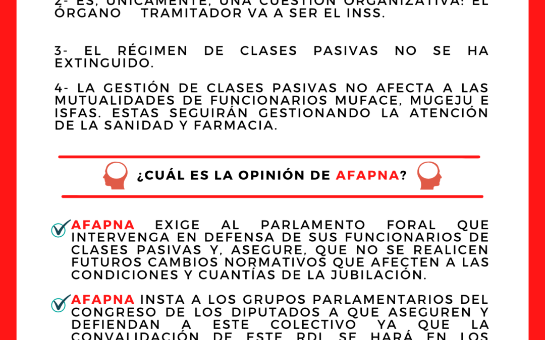 AFAPNA ACLARA LA INFORMACIÓN DE LAS CLASES PASIVAS