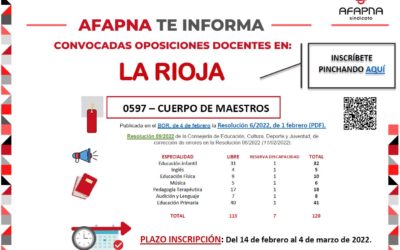 LA RIOJA OPOSICIONES MAESTROS: Del 14 de febrero al 4 de marzo