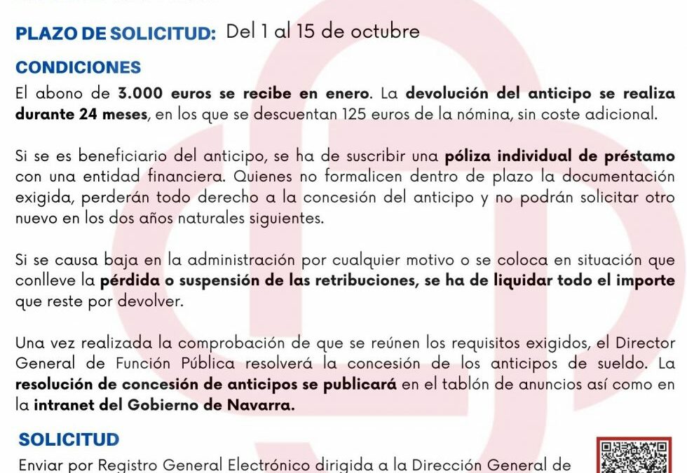 15 DE OCTUBRE: ÚLTIMO DÍA PARA SOLICITAR ANTICIPO DE SUELDO